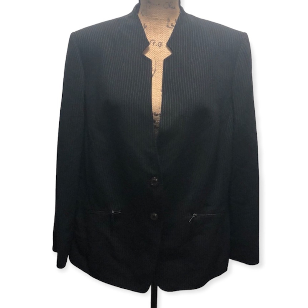{Tahari} Pinstripe Double Button Front Blazer